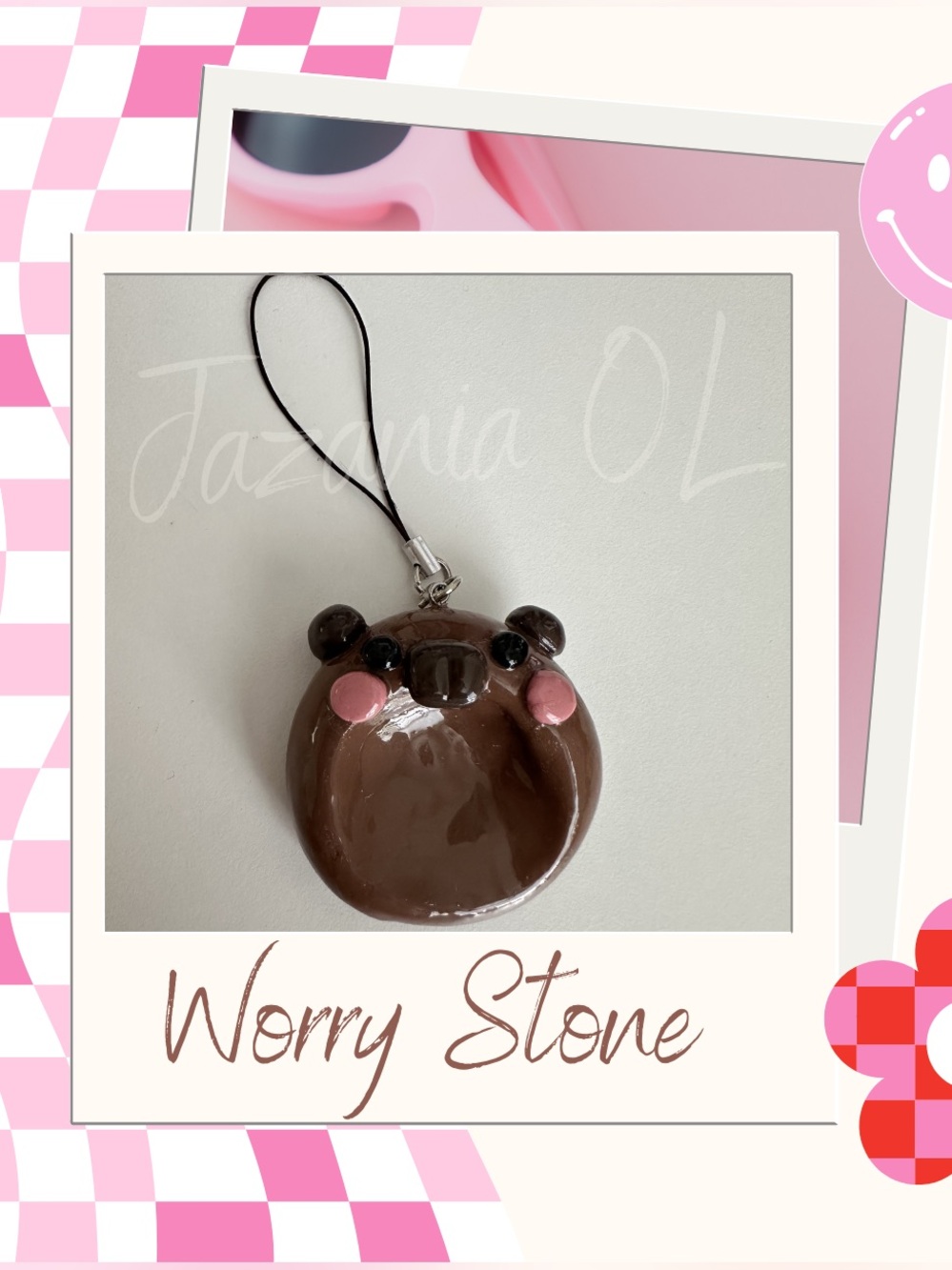 HANDMADE Brown Capybara Worry Stone Keychain